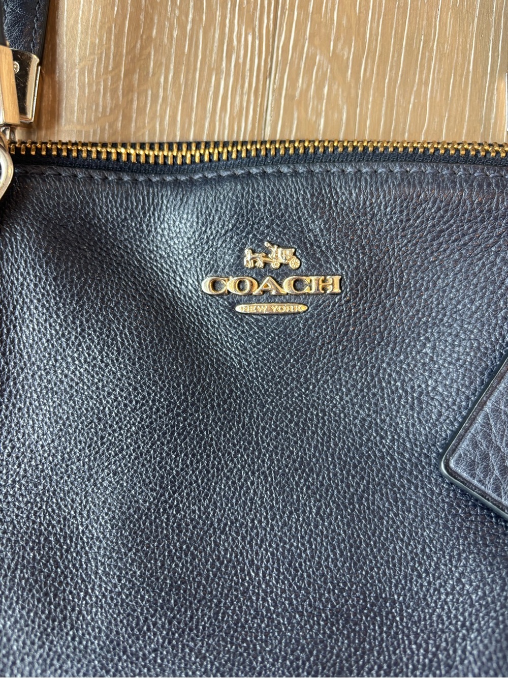 Coach Navy Kelsey Pebbled Leather Shoulder/Hand Tote with Gold Hardware - Picture 4 of 11